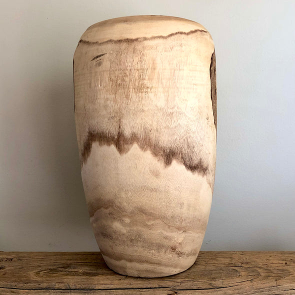 Handcarved Tall Wood Vase at Centered, Inc.