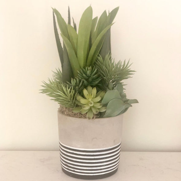Navy striped cement pot - Centered, Inc.