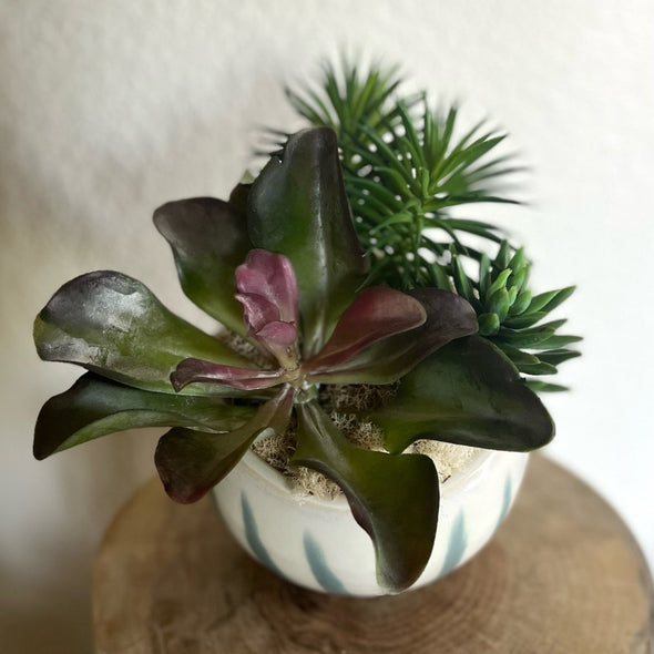 Small Boho bowl w/ faux succulents - Centered, Inc.