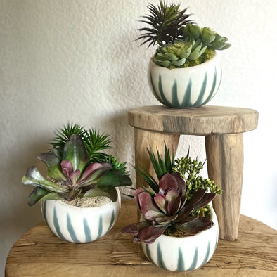 Small Boho bowl w/ faux succulents - Centered, Inc.