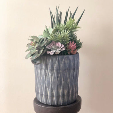 Tall cement planter w/ luxury faux succulents - Centered, Inc.