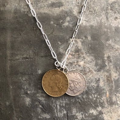 Vintage Coins on sterling chain - Centered, Inc.