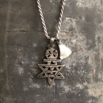 Vintage Coptic Cross w/ white/cream stone pendant - Centered, Inc.